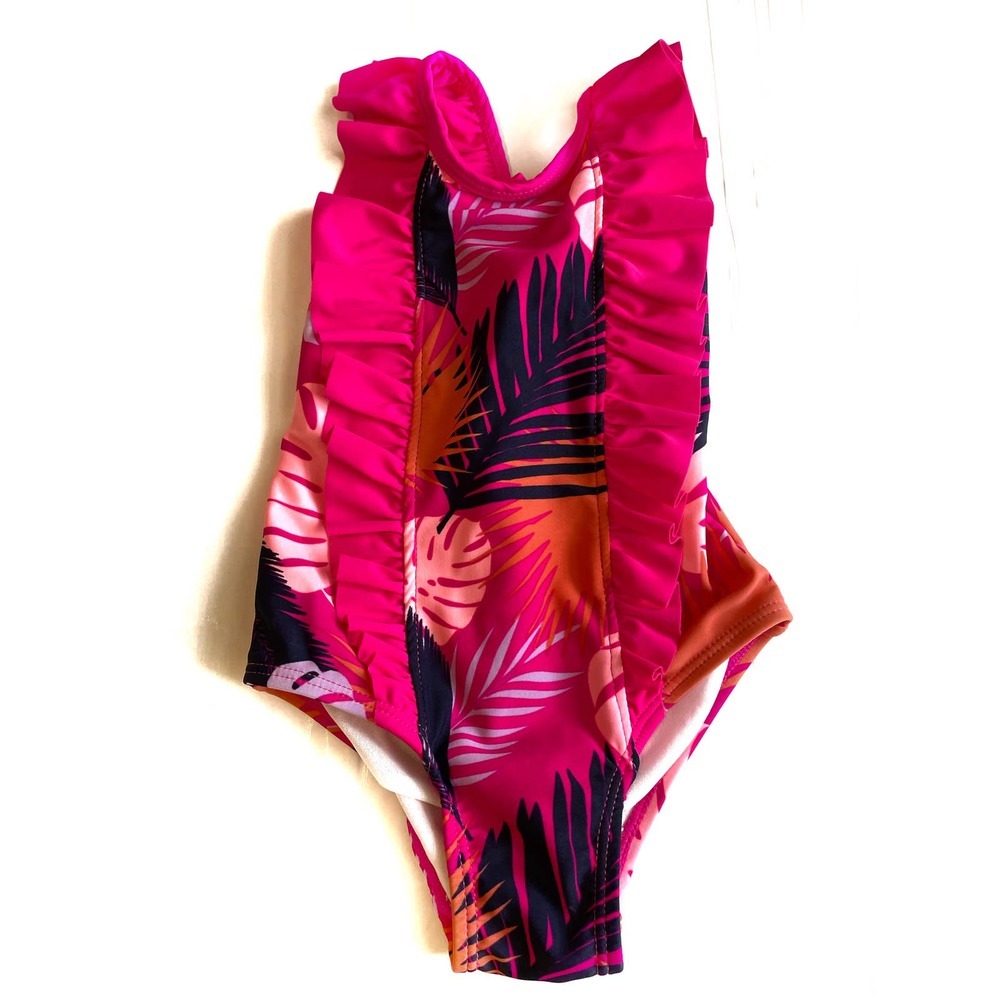 Wave Zone pink, one piece, ruffled swimsuit. Size 24 months.